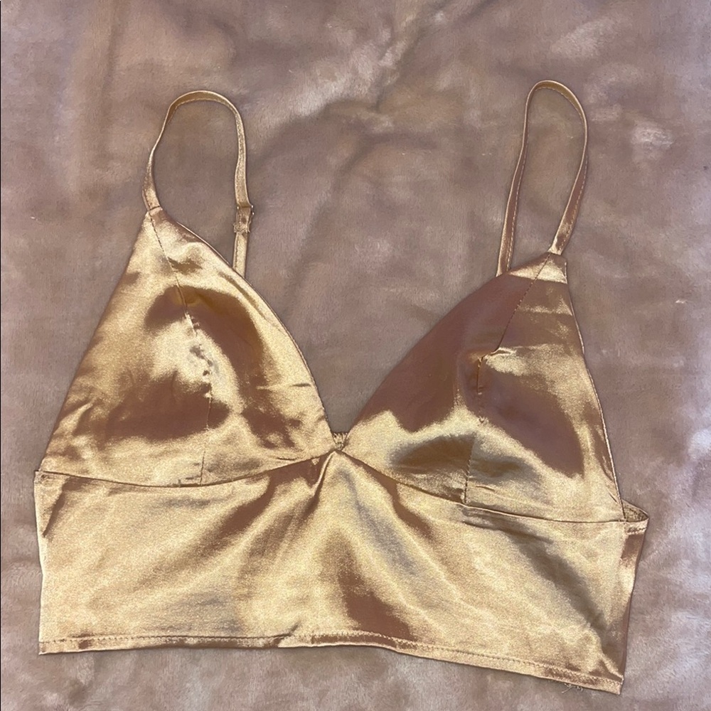 SHEIN Gold Satin Triangle Bra Intimates
